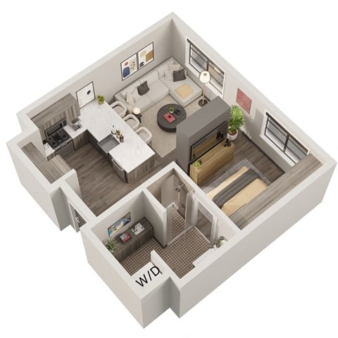 Floor plan for 1 bed, 1 bath, 535 sqft